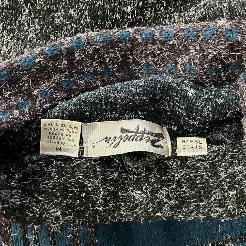 ZEPPELIN Vintage Blue & Charcoal Gray Pullover Long Sleeve Sweater Chunky Knit M - Picture 15 of 16